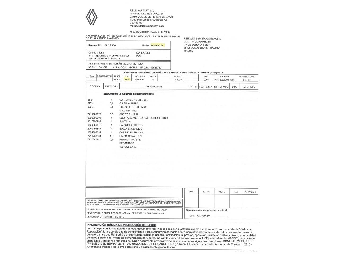 Foto del mantenimiento del Renault Arkana Renault Arkana Zen TCE 140 Mild Hybrid (140 CV) EDC