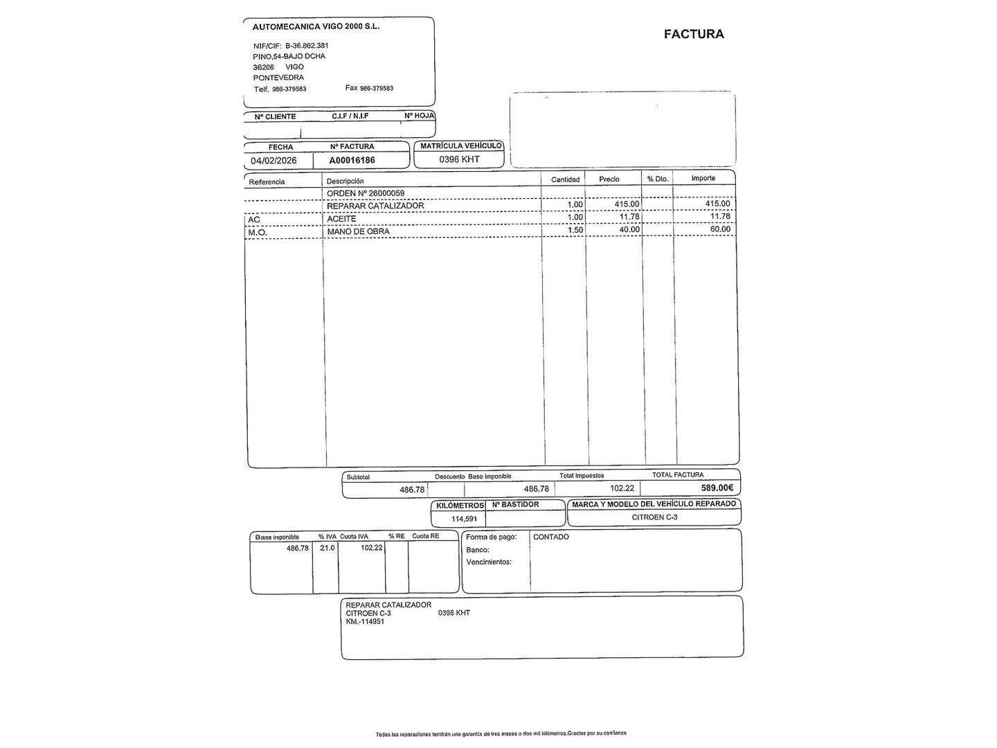 Foto del mantenimiento del Citroën C3 Citroën C3 PureTech 82 Feel  (82 CV)