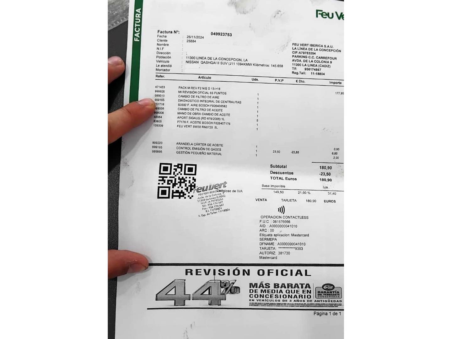 Foto del mantenimiento del Nissan QASHQAI Nissan Qashqai Qashqai dCi 110 N-Connecta 4x2 (110 CV)