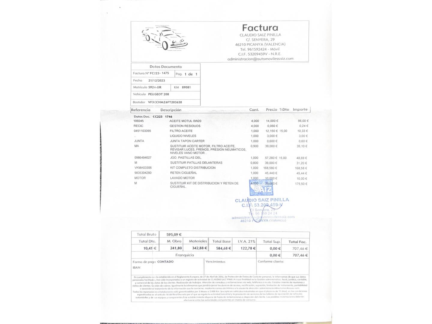 Foto del mantenimiento del Peugeot 208 Peugeot 208 PureTech 82 S&S Active (82 CV)