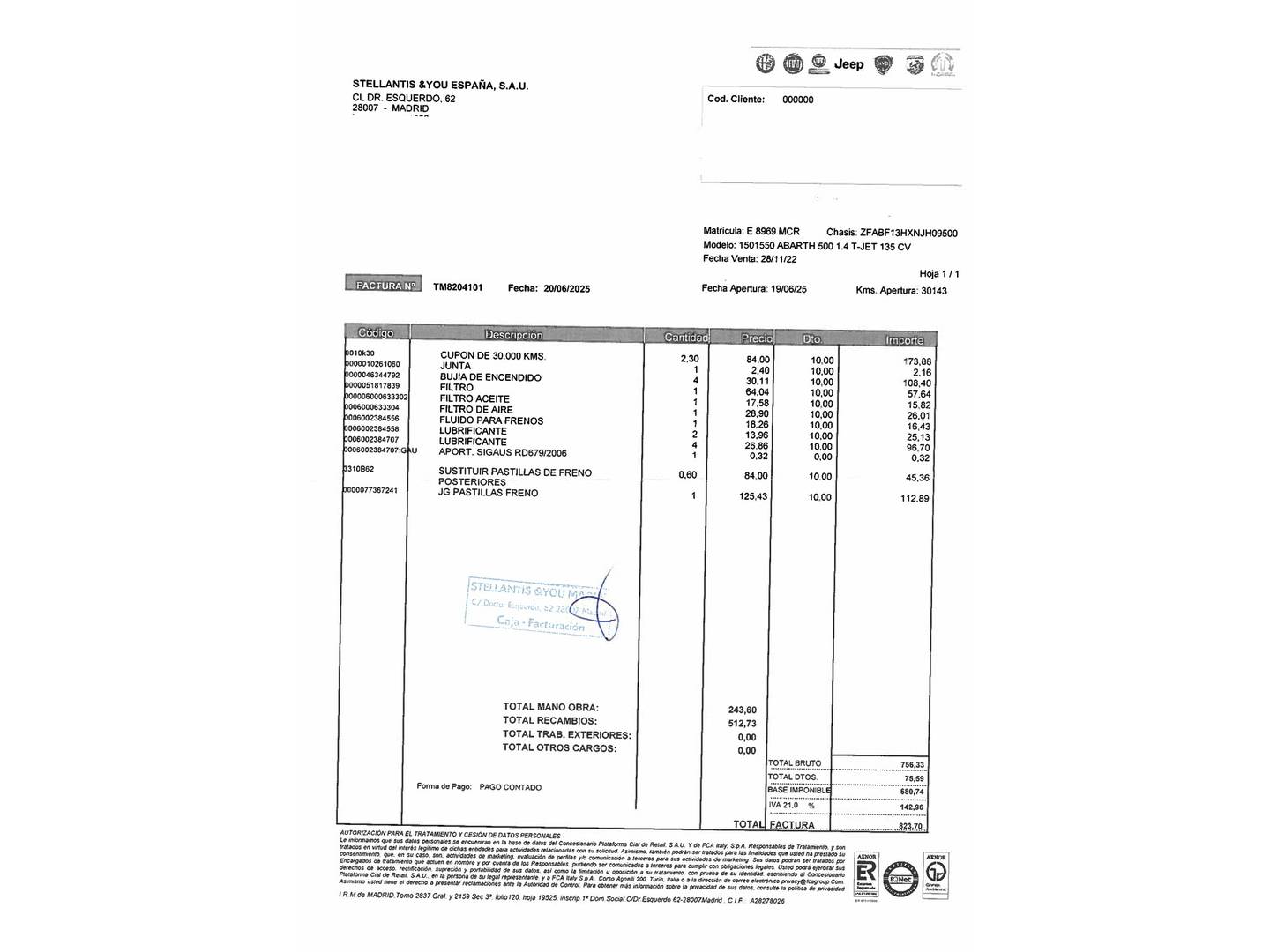 Foto del mantenimiento del Abarth 500 Abarth 500 1.4 16v T-Jet 695 (180 CV)
