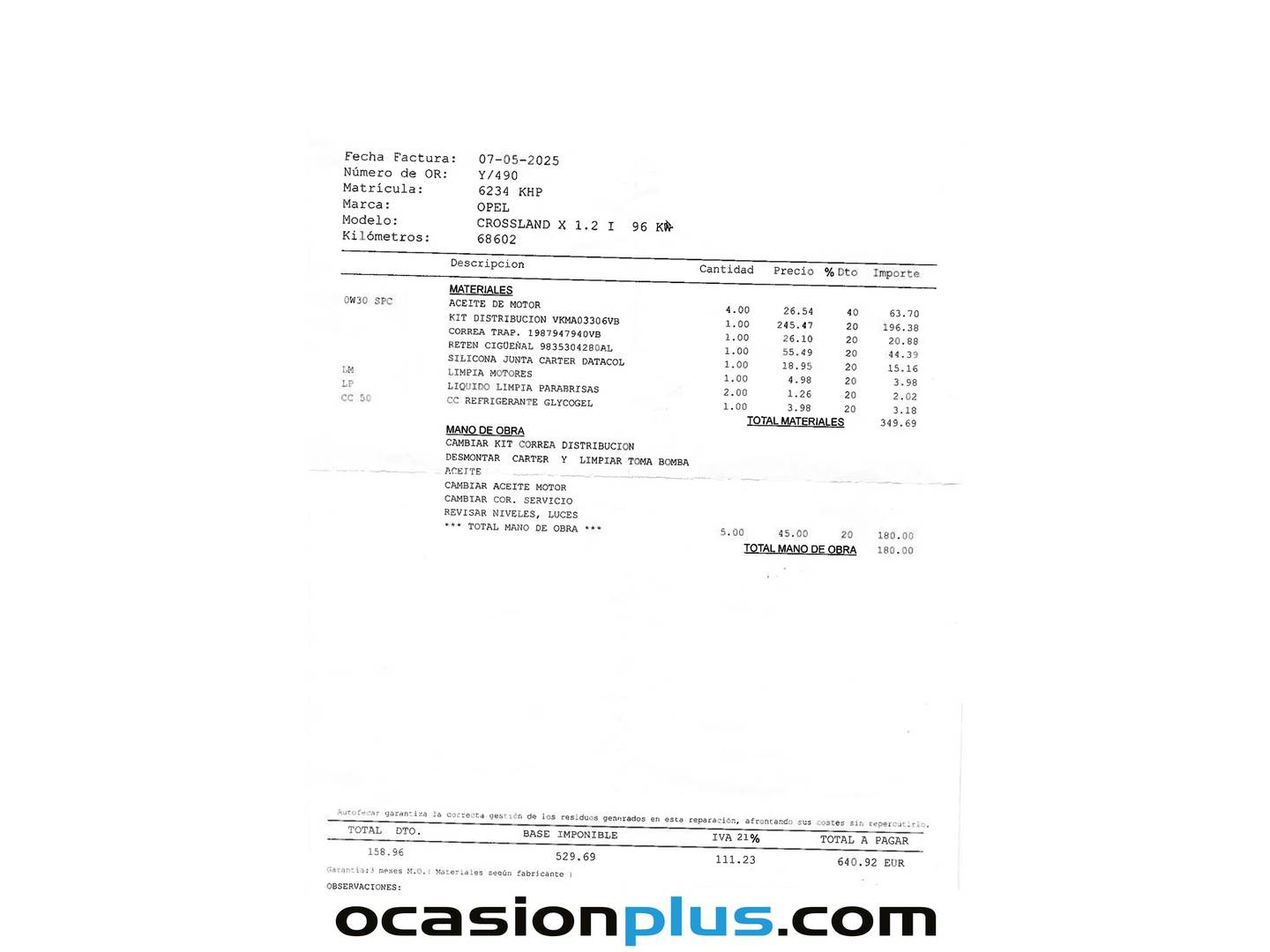Foto del mantenimiento del Opel Crossland X Opel Crossland X 1.2 Turbo S&S Excellence (130 CV)