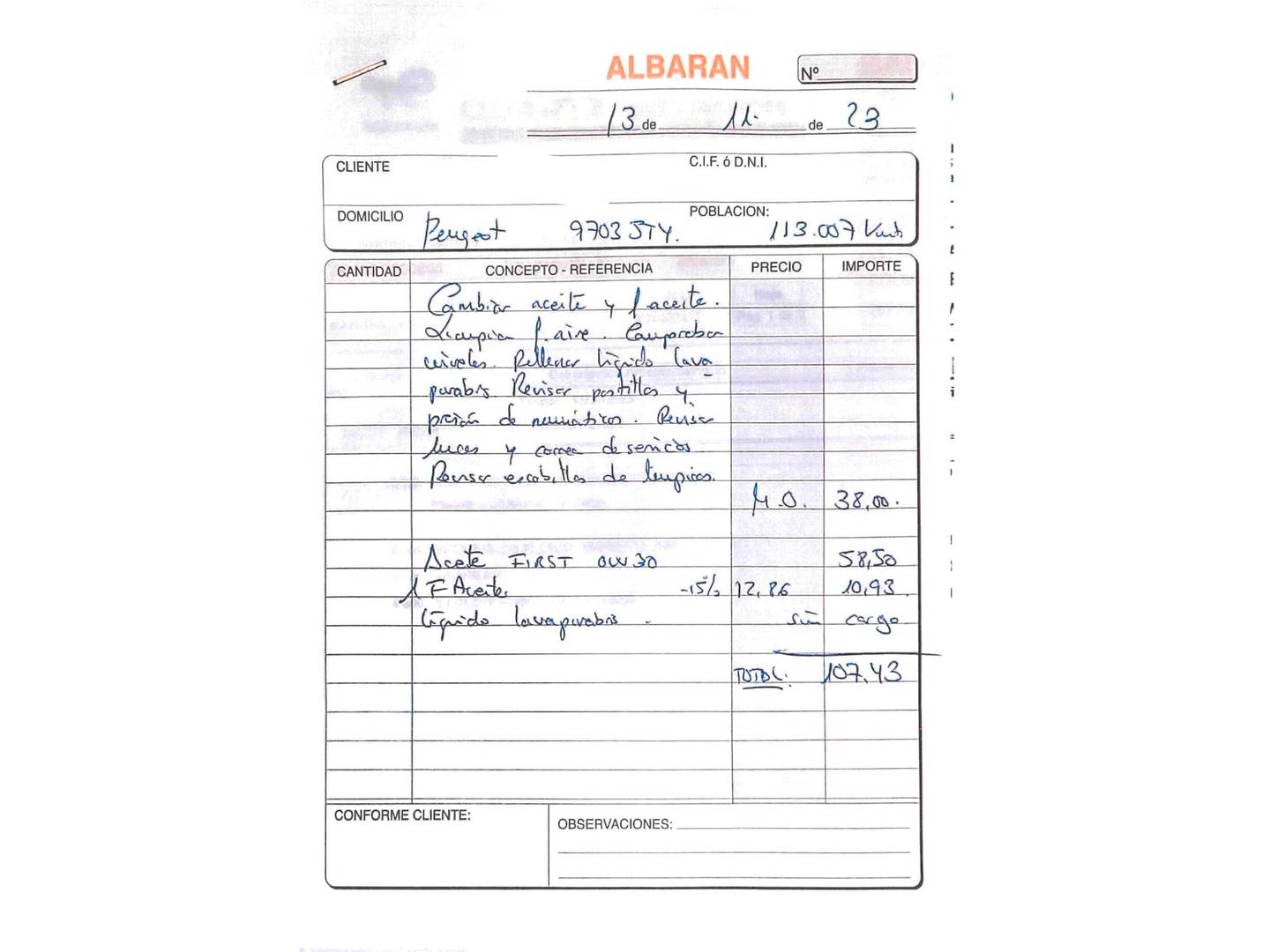 Foto del mantenimiento del Peugeot 2008 Peugeot 2008 PureTech 110 S&S Style EAT6 (110 CV)
