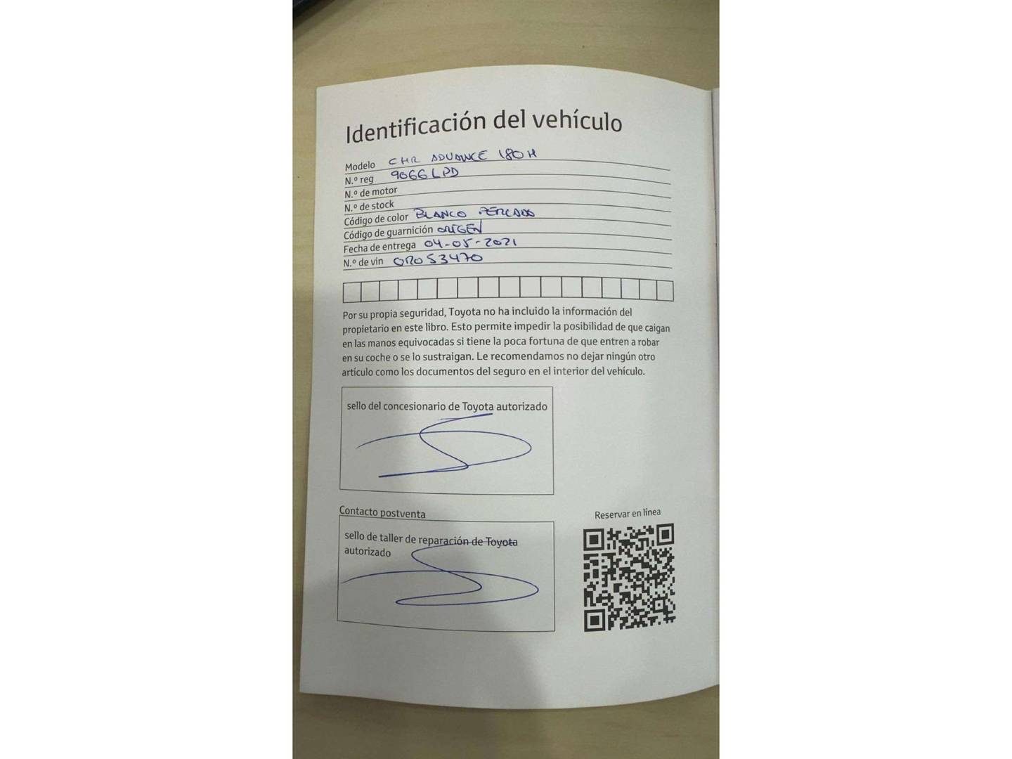 Foto del mantenimiento del Toyota C-HR Toyota C-HR 180H Advance (184 CV)