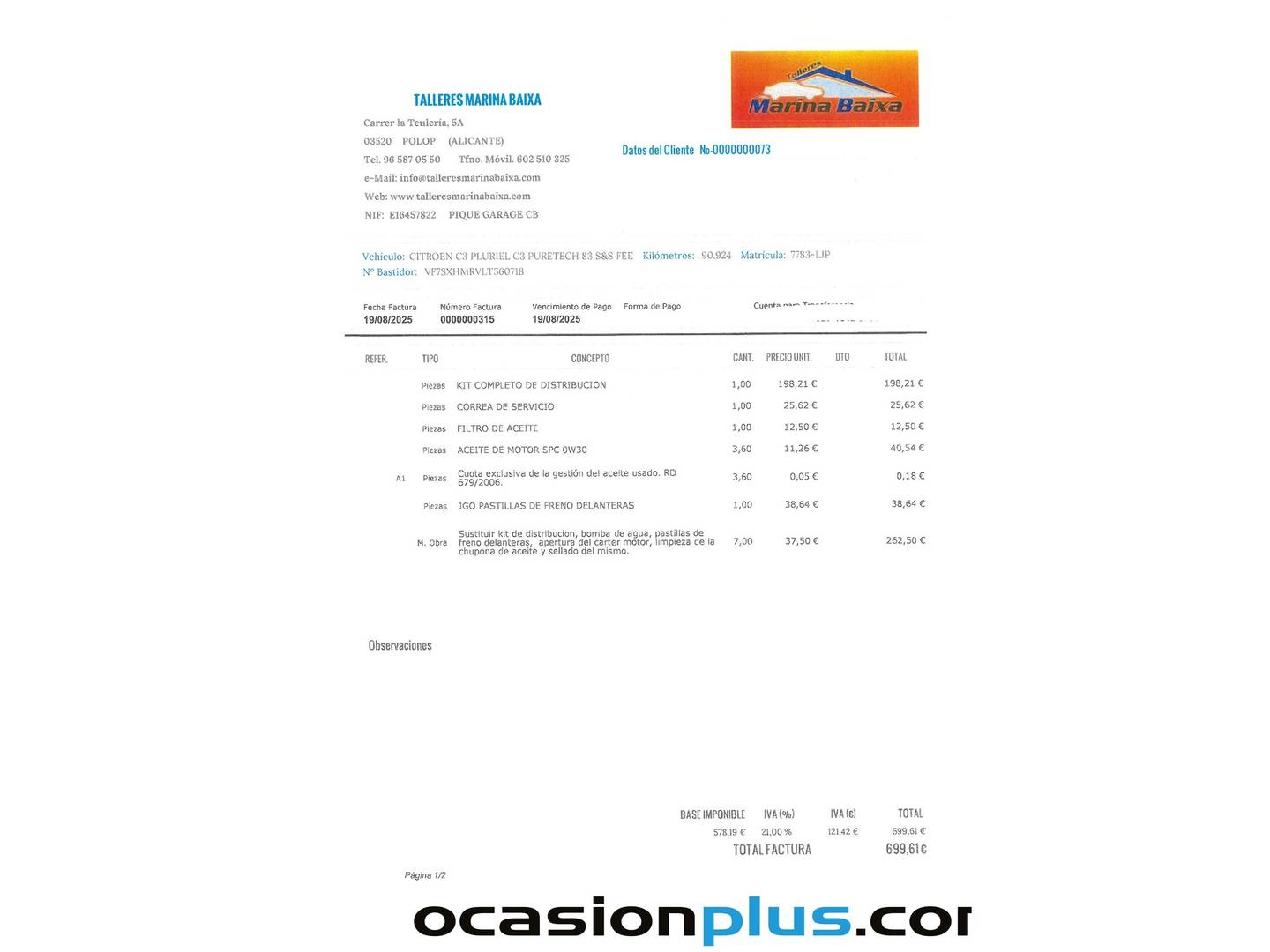 Foto del mantenimiento del Citroën C3 Citroen C3 PureTech 83 Feel (83 CV)