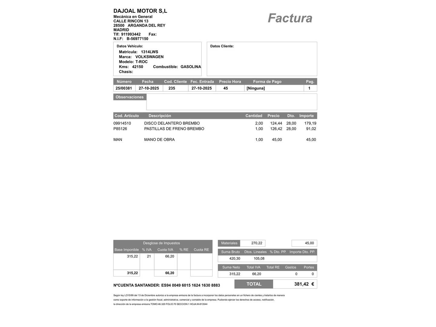 Foto del mantenimiento del Volkswagen T-Roc Volkswagen T-Roc Sport 1.5 TSI (150 CV) DSG