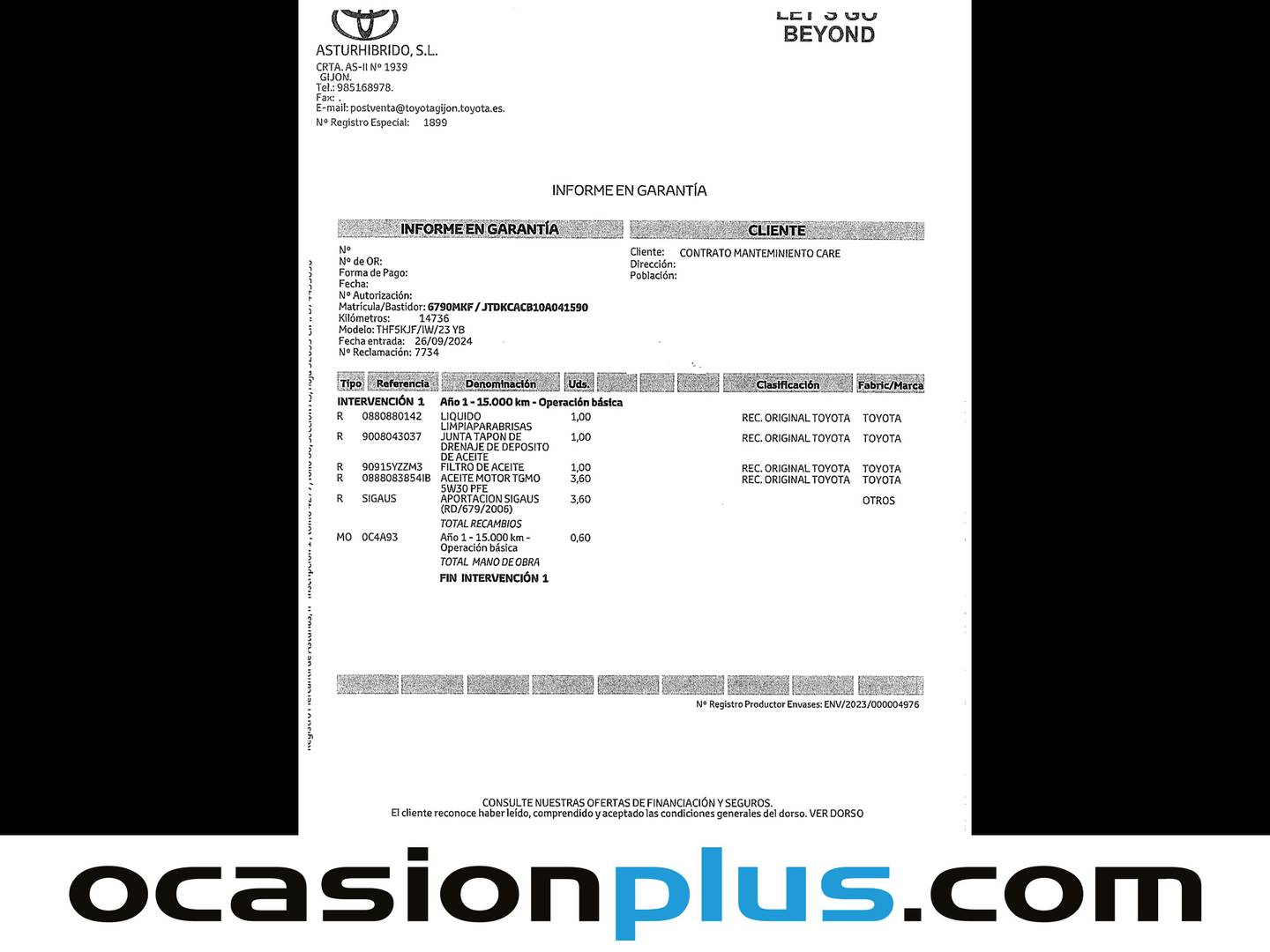 Foto del mantenimiento del Toyota Yaris Cross Toyota Yaris Cross 120H Adventure (116 CV)