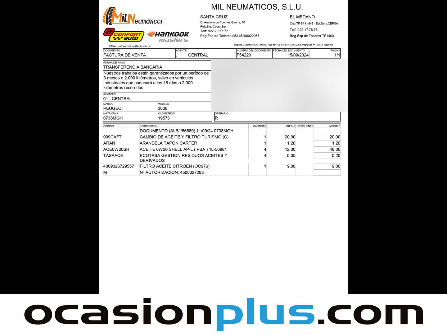 Foto del mantenimiento del Peugeot 3008 Peugeot 3008 PureTech 130 S&S GT EAT8 (130 CV)