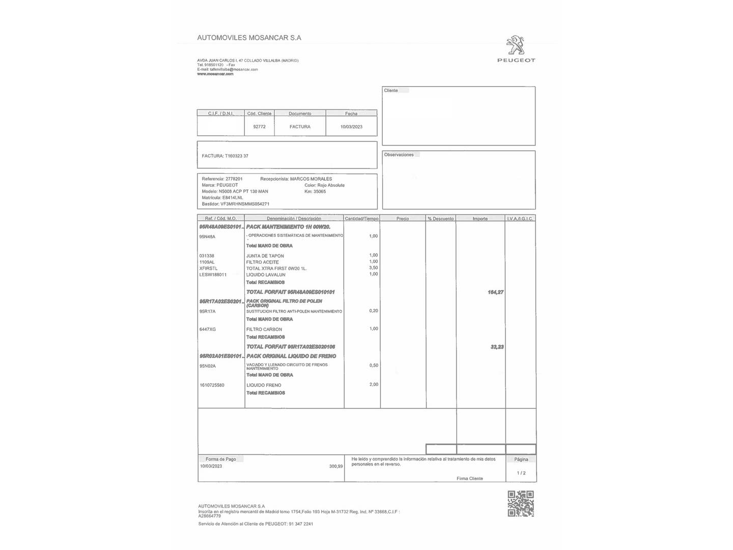 Foto del mantenimiento del Peugeot 5008 Peugeot 5008 PureTech 130 S&S Active Pack (130 CV) 7 Plazas