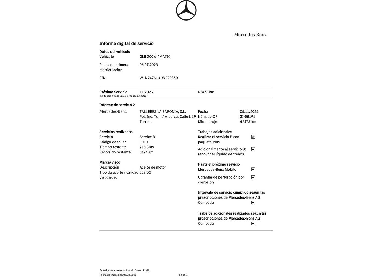 Foto del mantenimiento del Mercedes GLB Mercedes GLB 200 d 4Matic (150 CV) Pack AMG
