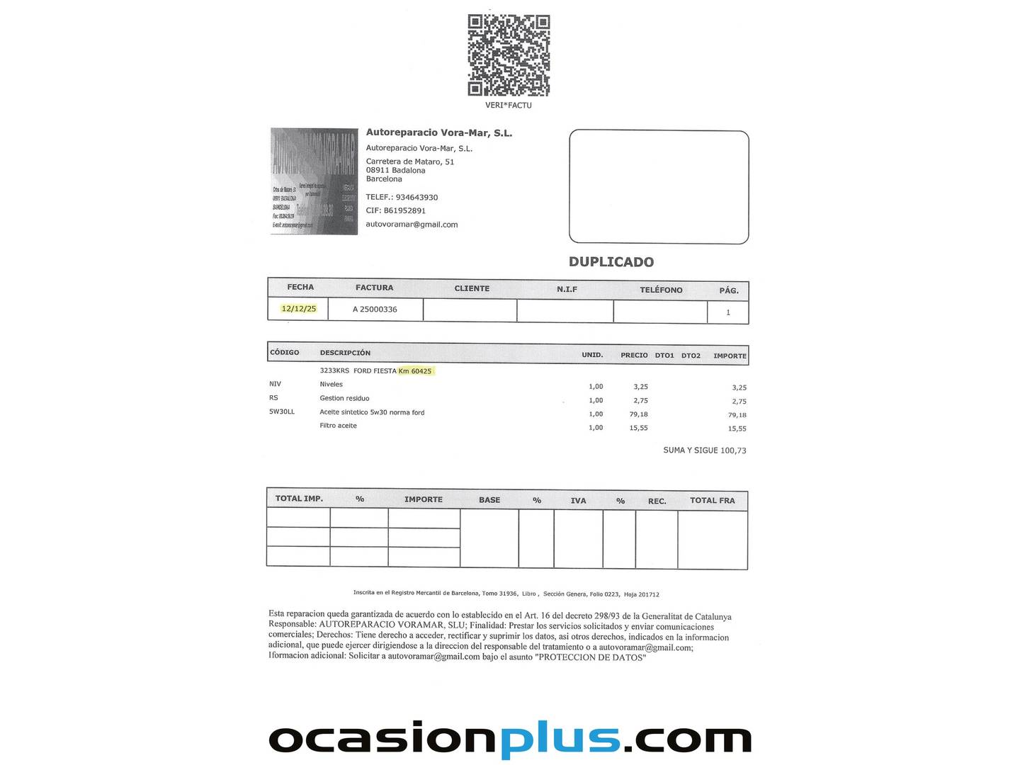 Foto del mantenimiento del Ford Fiesta Ford Fiesta 1.0 EcoBoost S&S Trend+ (100 CV)