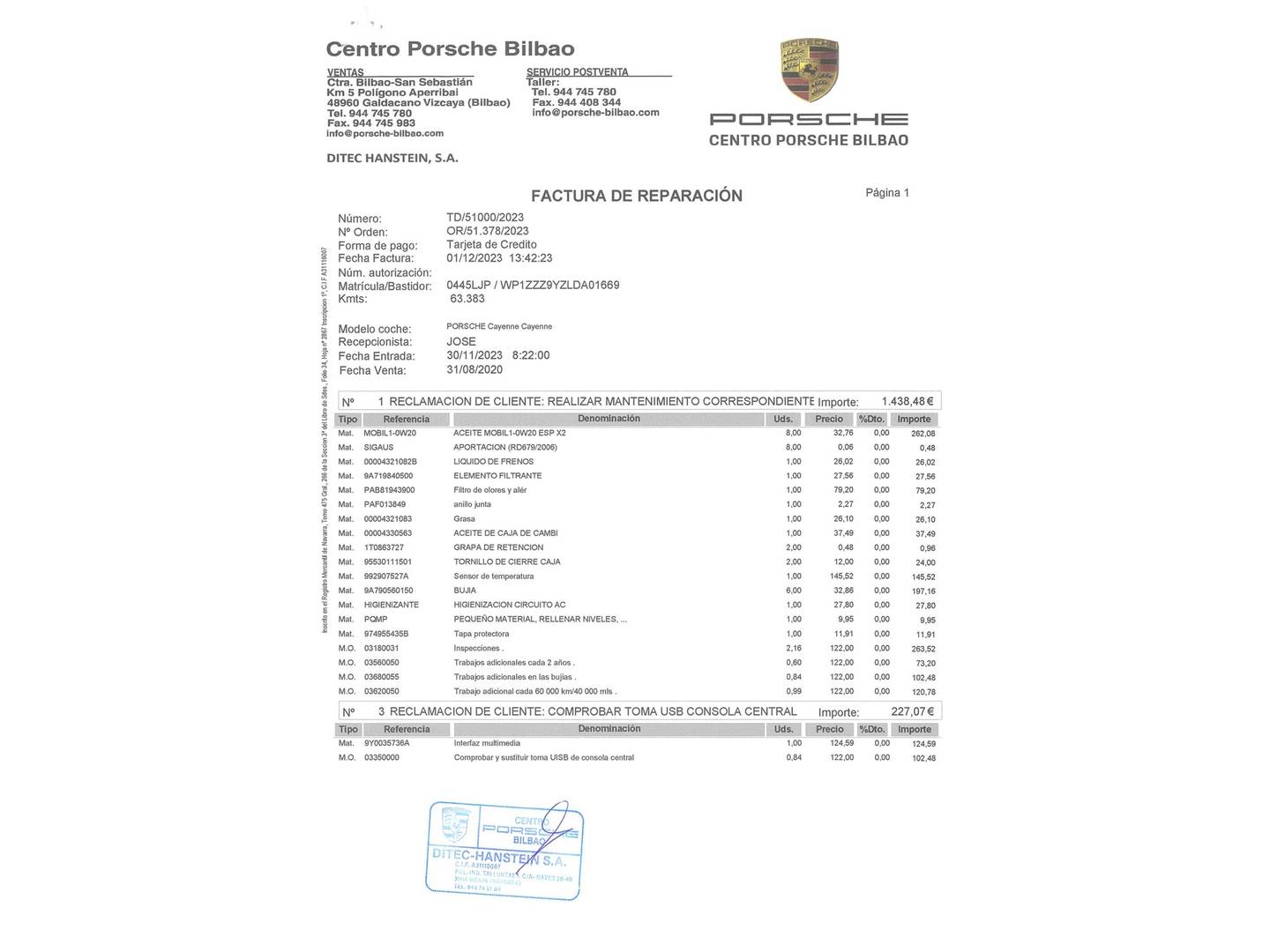 Foto del mantenimiento del Porsche Cayenne Porsche Cayenne (340 CV)