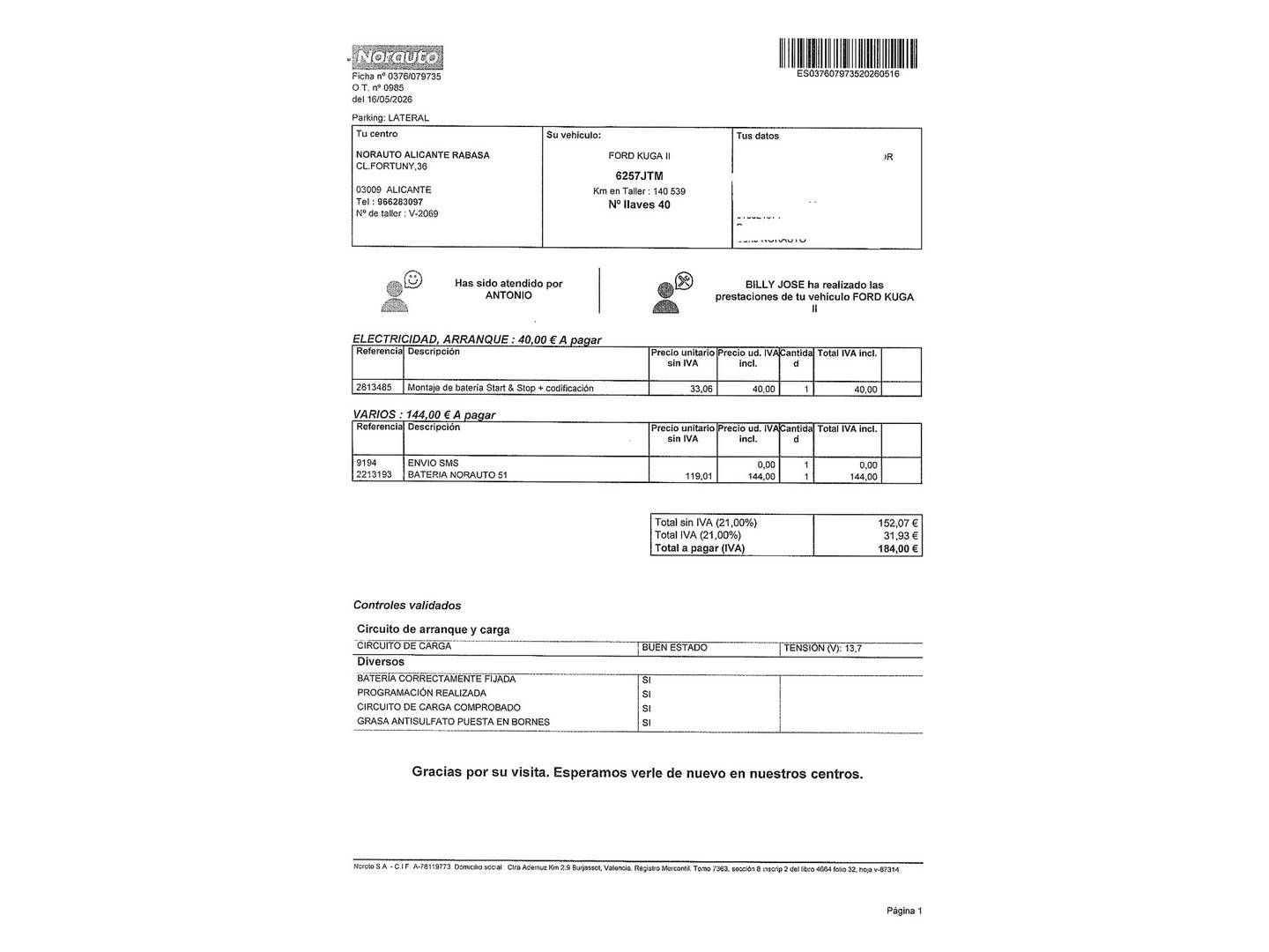 Foto del mantenimiento del Ford Kuga Ford Kuga 2.0 TDCI S&S Business 4x4 (150 CV)