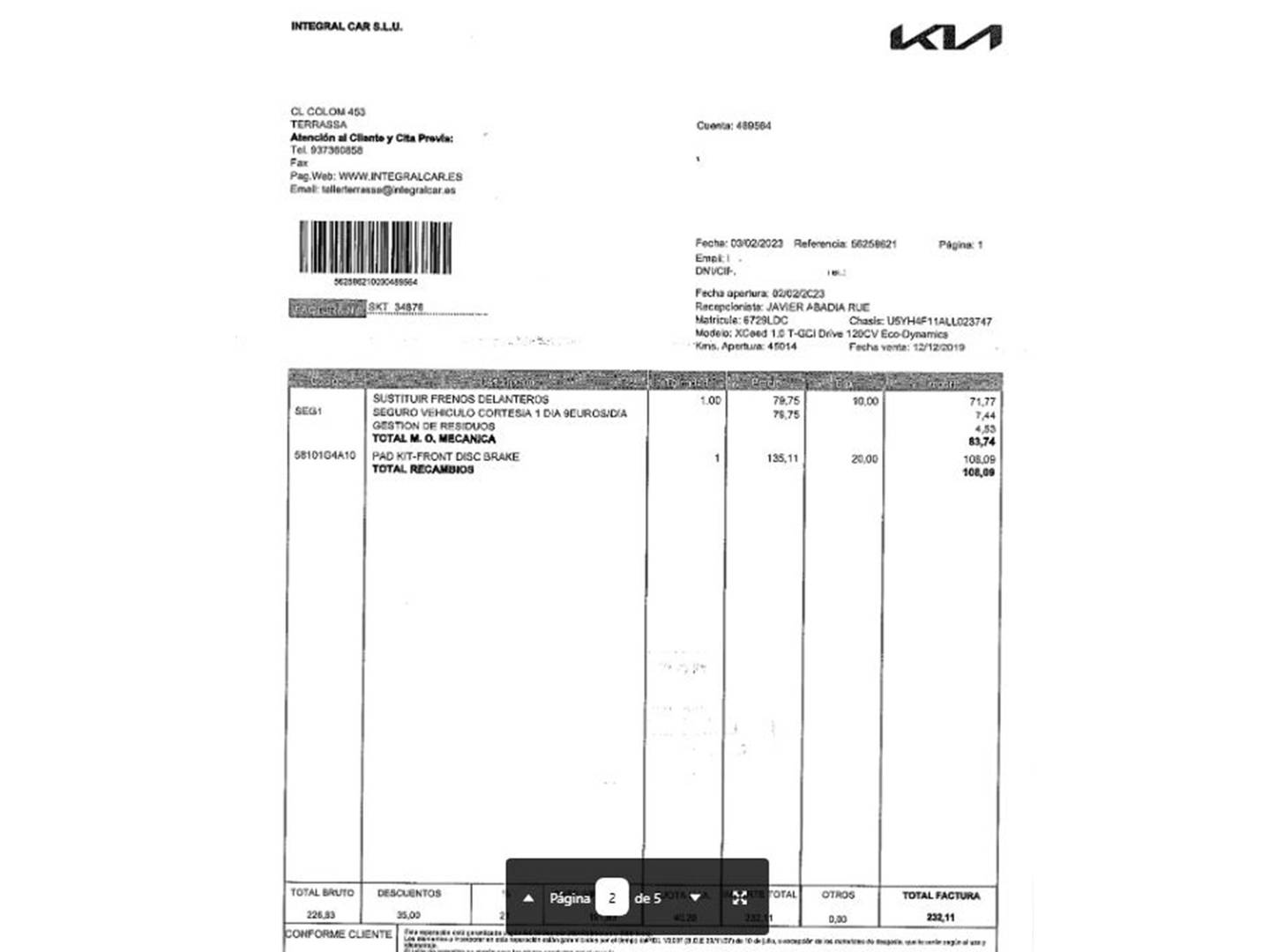 Foto del mantenimiento del KIA XCeed KIA XCeed 1.0 T-GDi Drive (120 CV)
