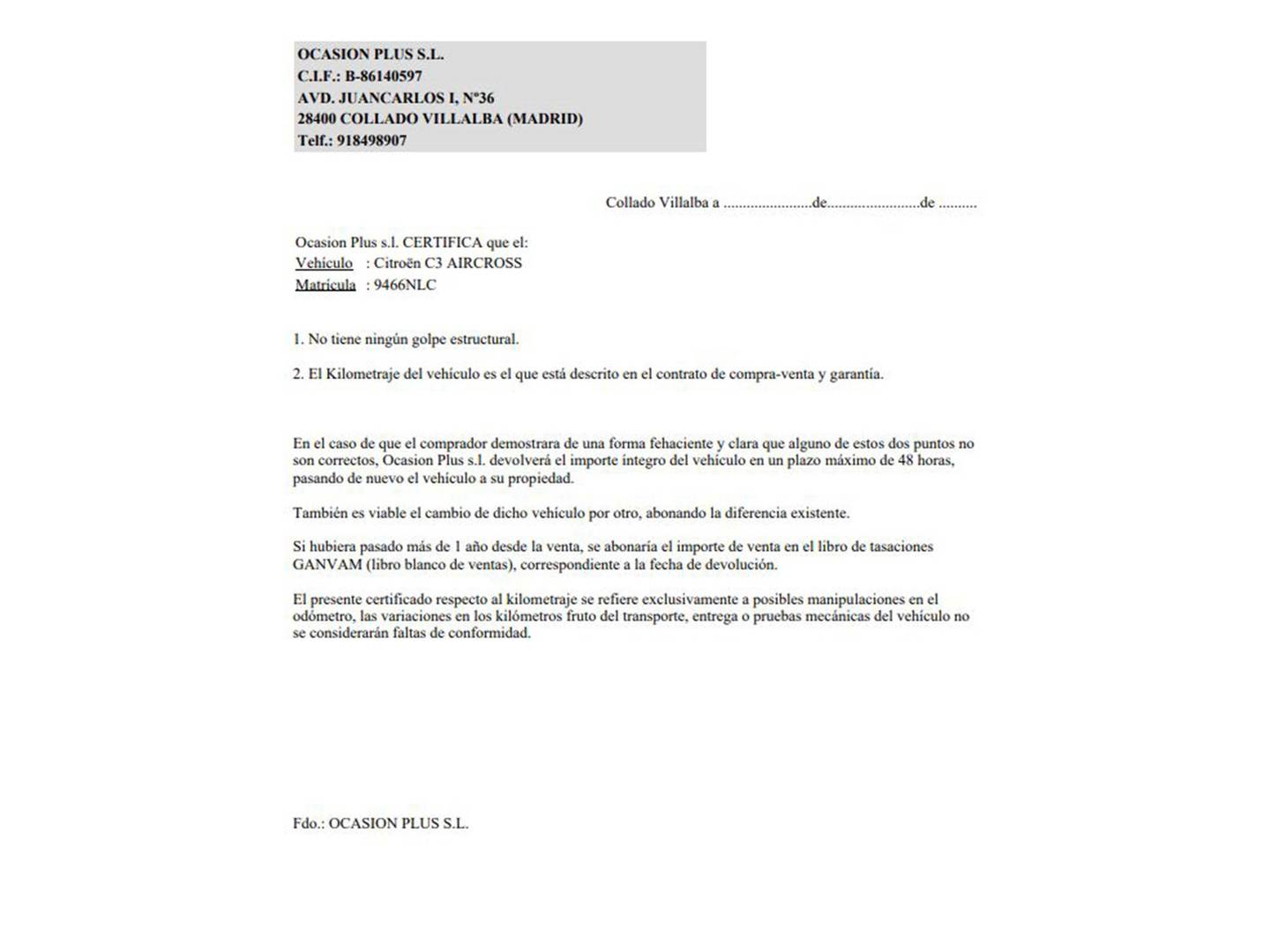 Foto del certificado del Citroën C3 Aircross Citroën C3 Aircross Hybrid 145 Plus e-DCS6 (145 CV)
