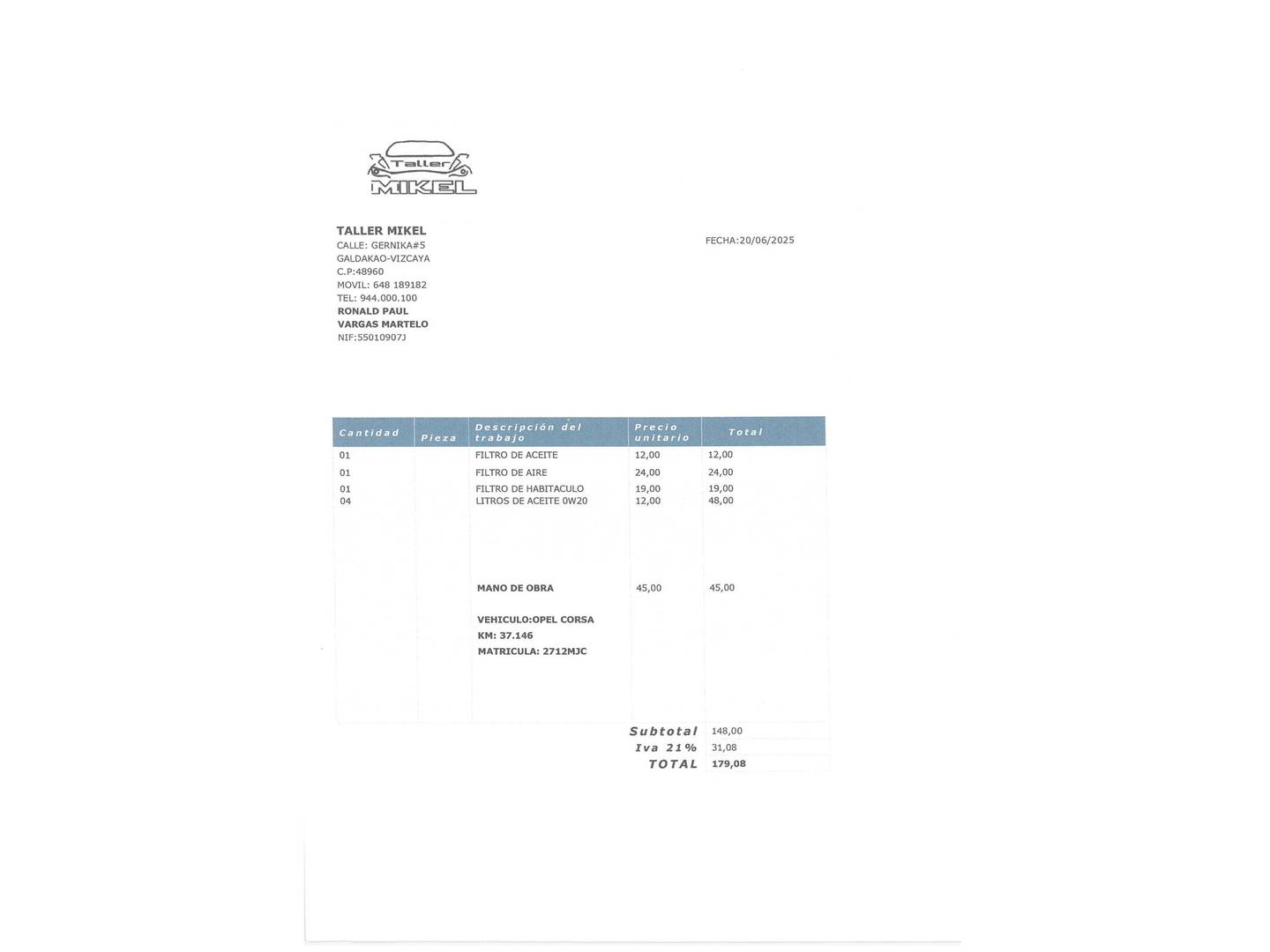 Foto del mantenimiento del Opel Corsa Opel Corsa 1.2 Turbo XHL Elegance Auto (100 CV)