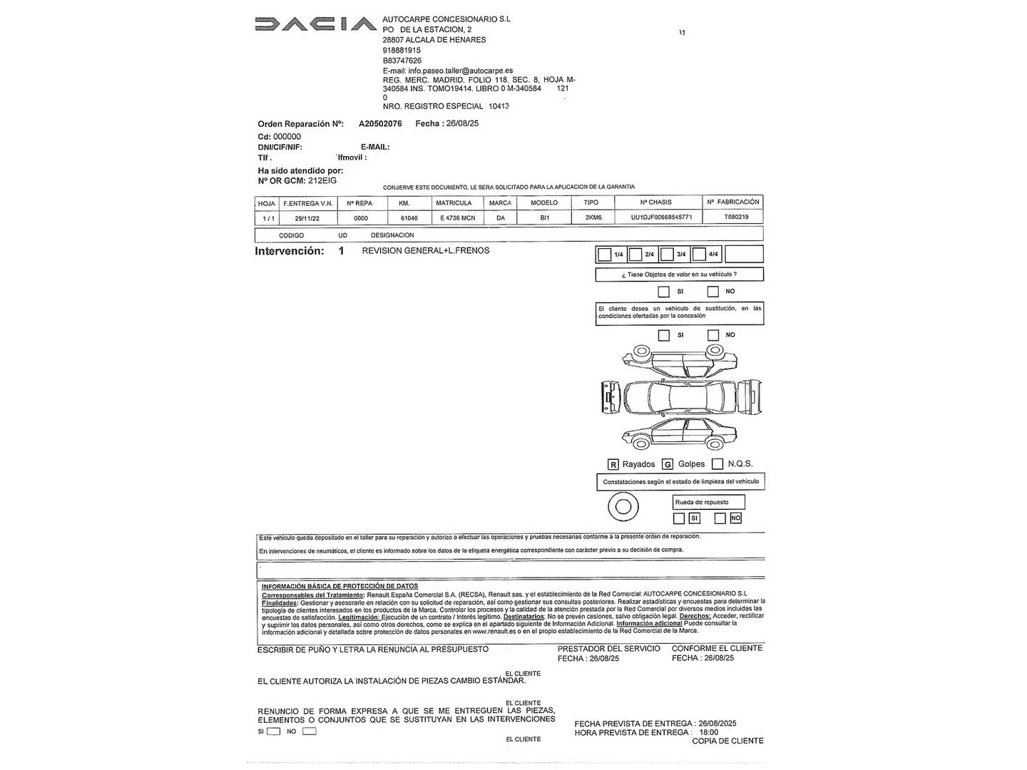 Foto del mantenimiento del Dacia Sandero Dacia Sandero Stepway Comfort TCe (91 CV)