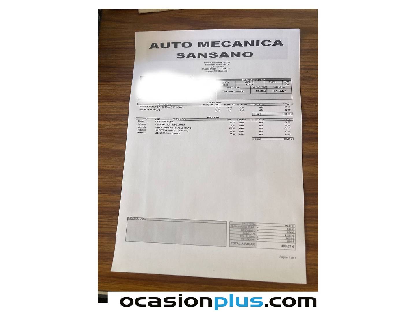 Foto del mantenimiento del Seat Ateca Seat Ateca 1.6 TDI S&S Ecomotive Style Plus (115 CV)