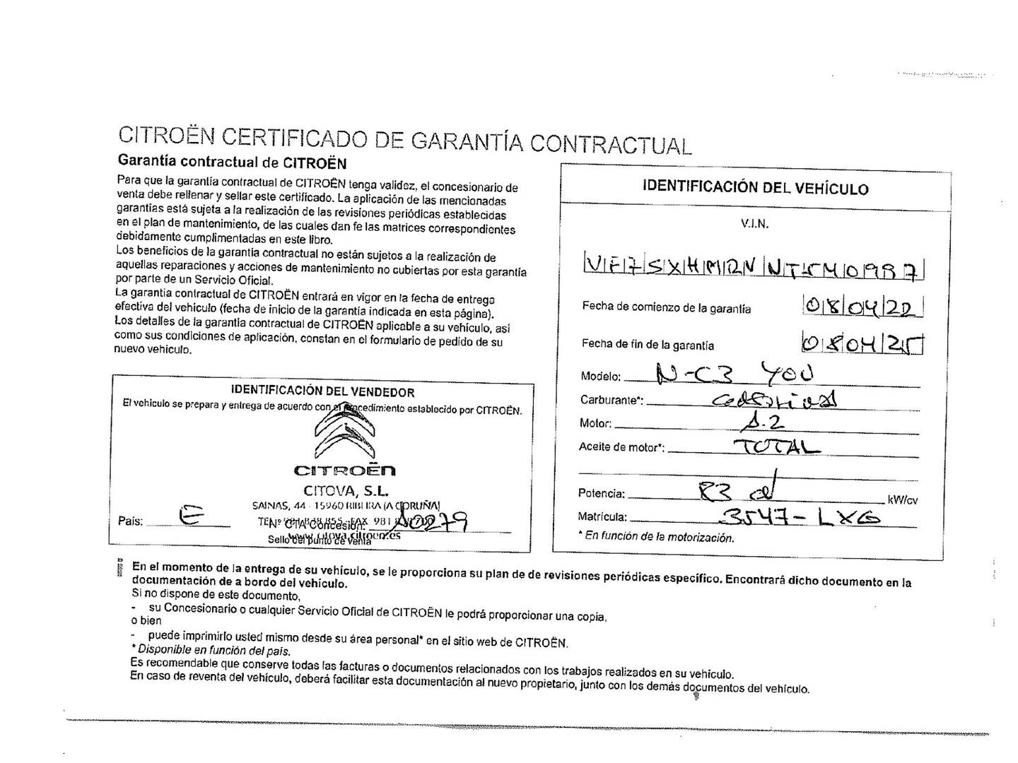 Foto del mantenimiento del Citroën C3 Citroën C3 PureTech 83 You! (83 CV)