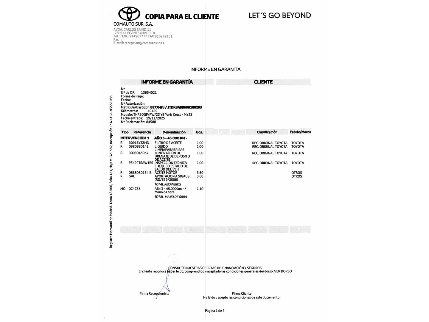 Foto del mantenimiento del Toyota Yaris Cross Toyota Yaris Cross 120H Style (116 CV)