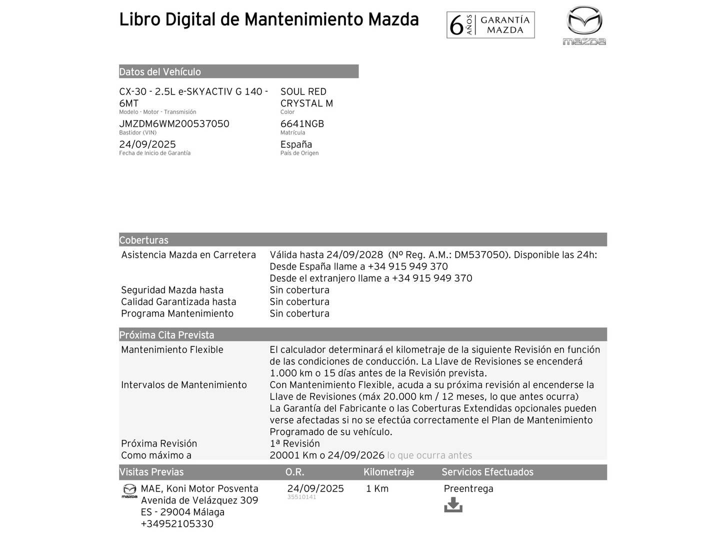 Foto del mantenimiento del Mazda CX-30 Mazda CX-30 e-Skyactive G MHEV Centre-Line (140 CV)