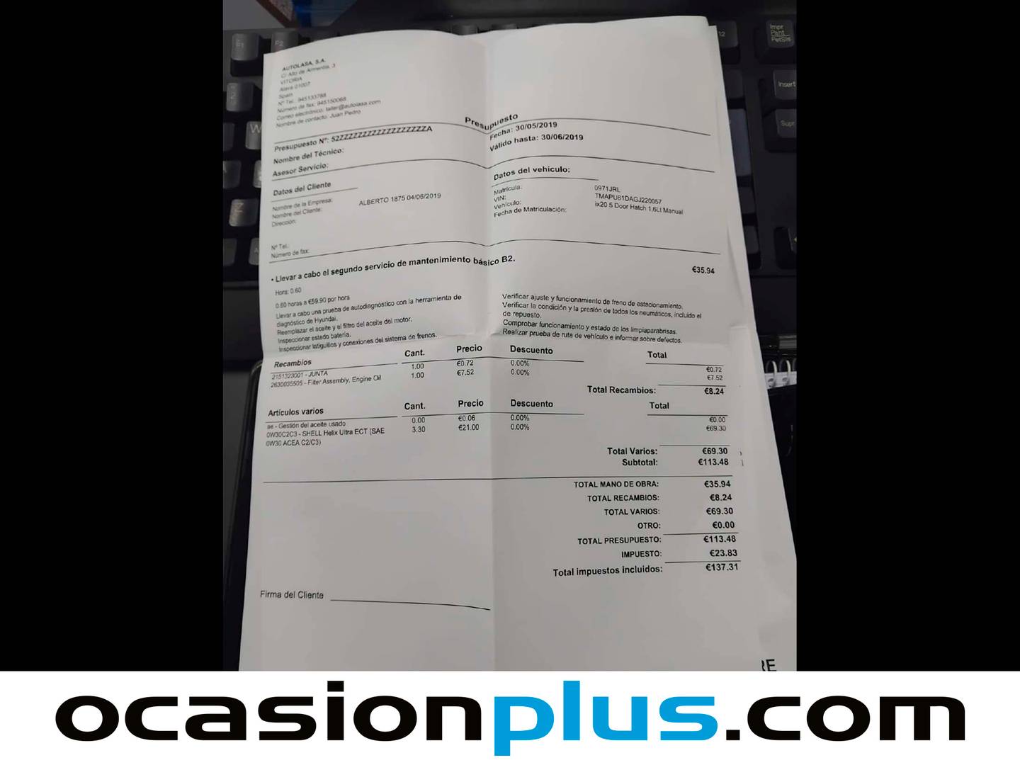 Foto del mantenimiento del Hyundai ix20 Hyundai ix20 1.6 MPI BlueDrive Tecno (126 CV)