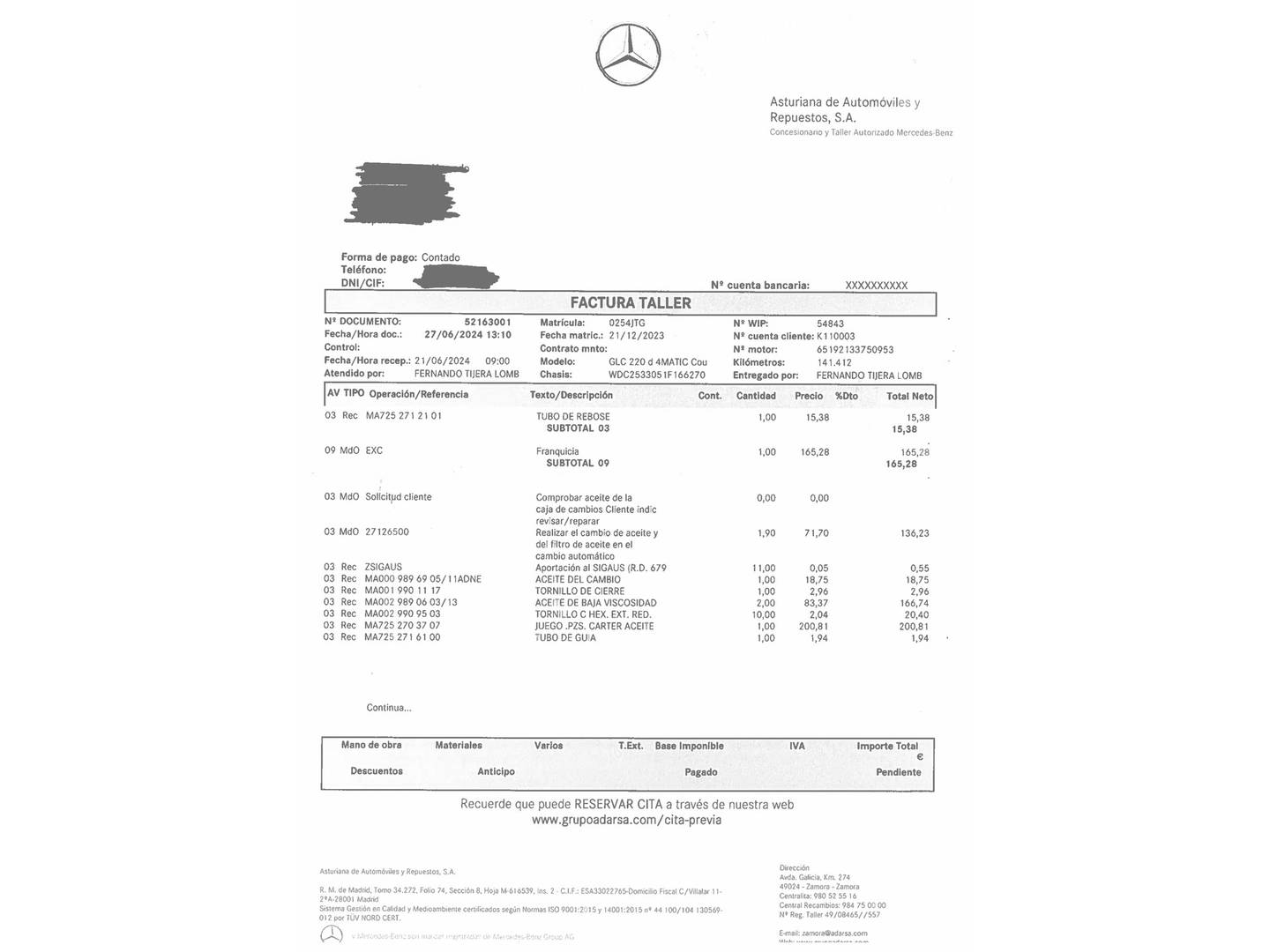 Foto del mantenimiento del Mercedes GLC Coupé Mercedes GLC Coupé GLC Coupé 220 d 4Matic (170 CV) Pack AMG
