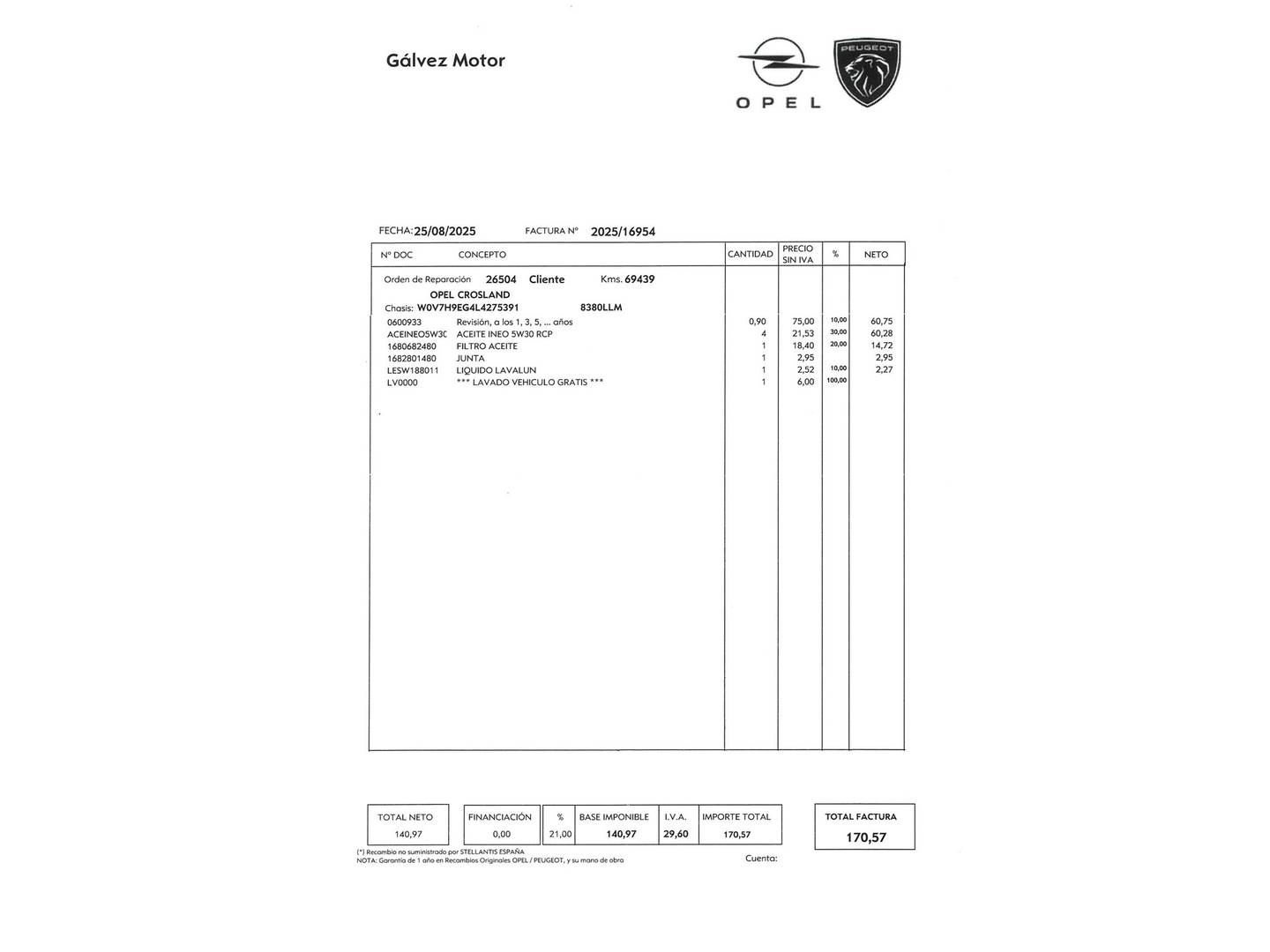 Foto del mantenimiento del Opel Crossland X Opel Crossland X 1.5D Innovation (102 CV)