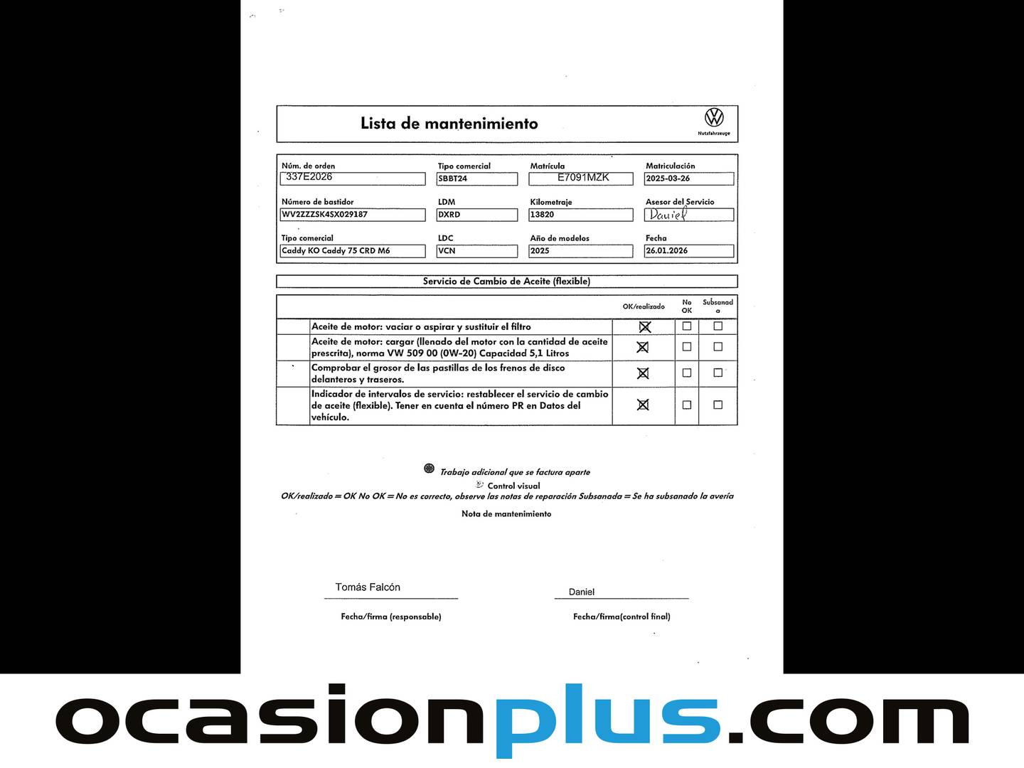 Foto del mantenimiento del Volkswagen Caddy Volkswagen Caddy Maxi Origin 2.0 TDI (102CV)