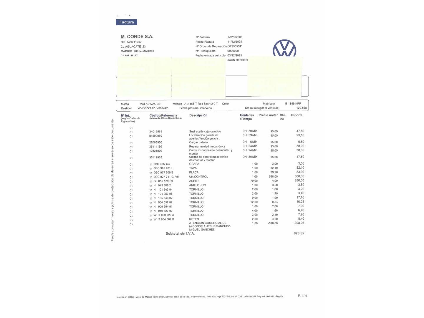 Foto del mantenimiento del Volkswagen T-Roc Volkswagen T-Roc Sport 2.0 TDI 4Motion (150 CV) DSG