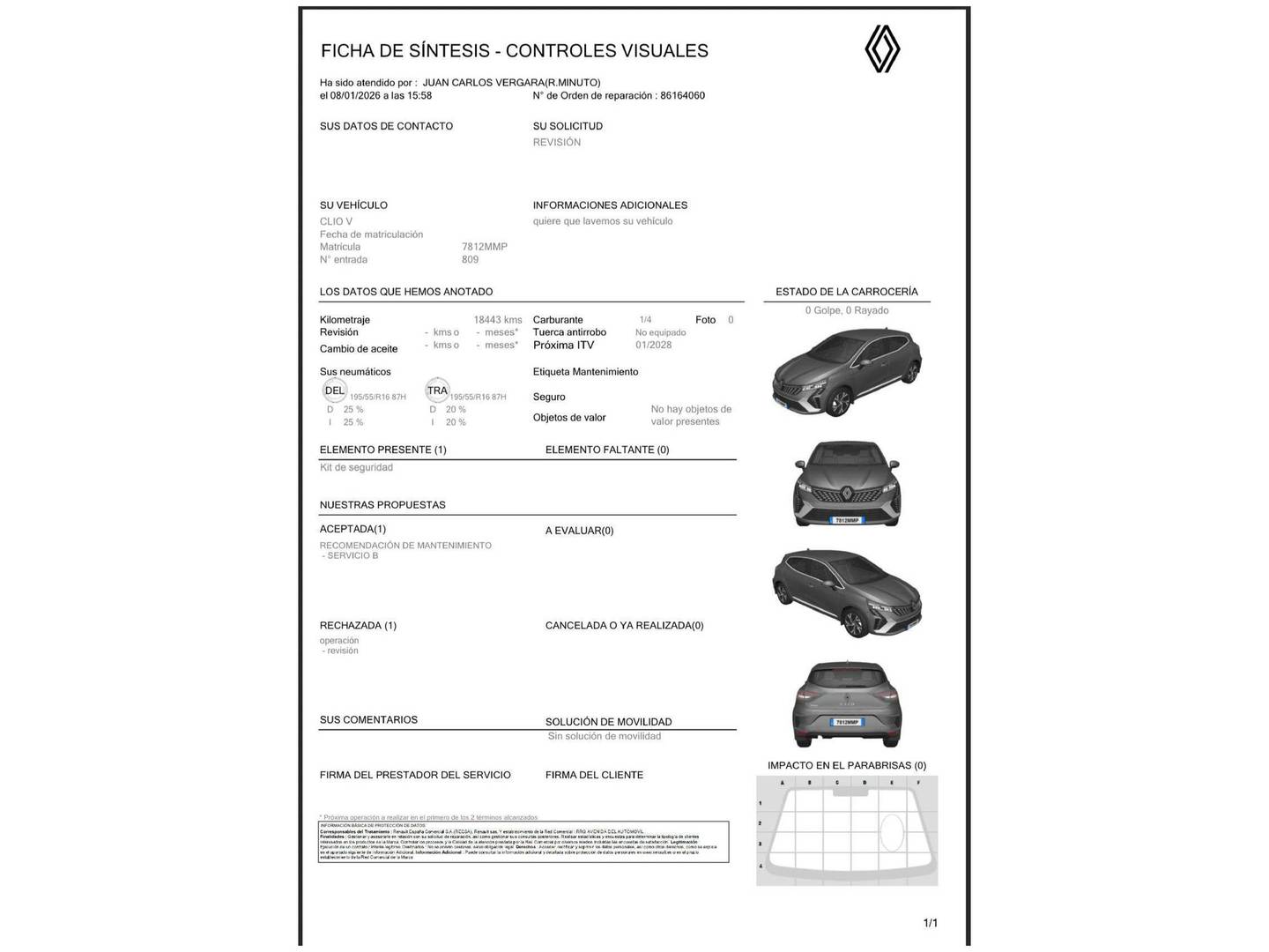 Foto del mantenimiento del Renault Clio Renault Clio Techno E-Tech full Híbrido (143 CV)