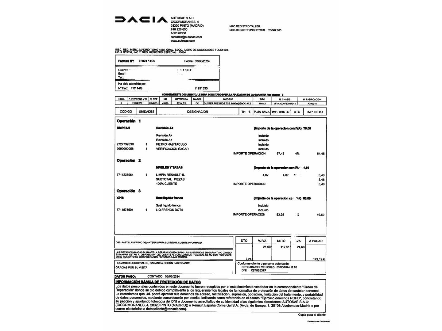 Foto del mantenimiento del Dacia Duster Dacia Duster Prestige TCE 110 kW (150 CV) EDC