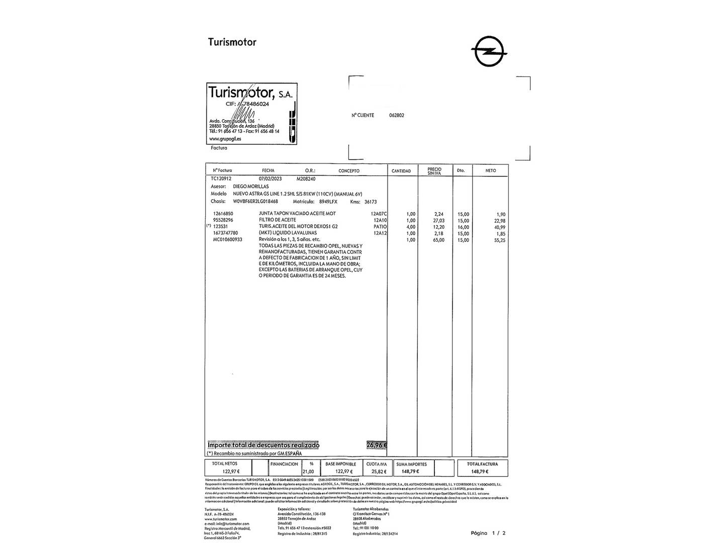 Foto del mantenimiento del Opel Astra Opel Astra 1.2 Turbo SHL GS Line (110 CV)