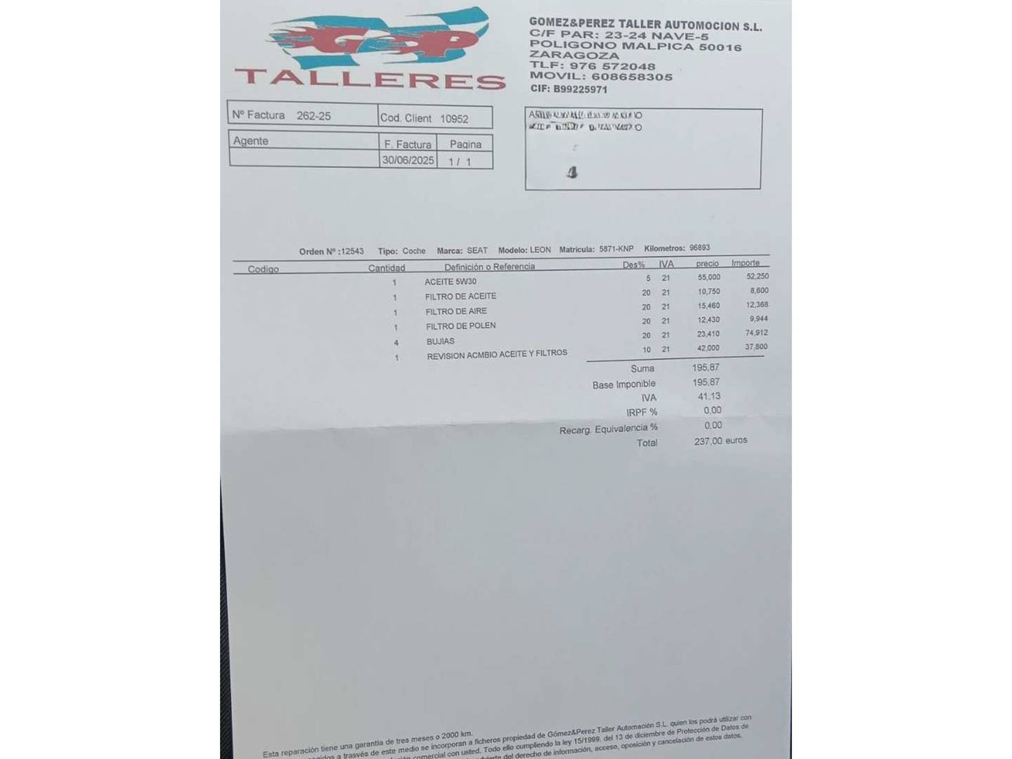 Foto del mantenimiento del Seat León Seat León 1.4 TSI S&S FR Plus (125 CV)