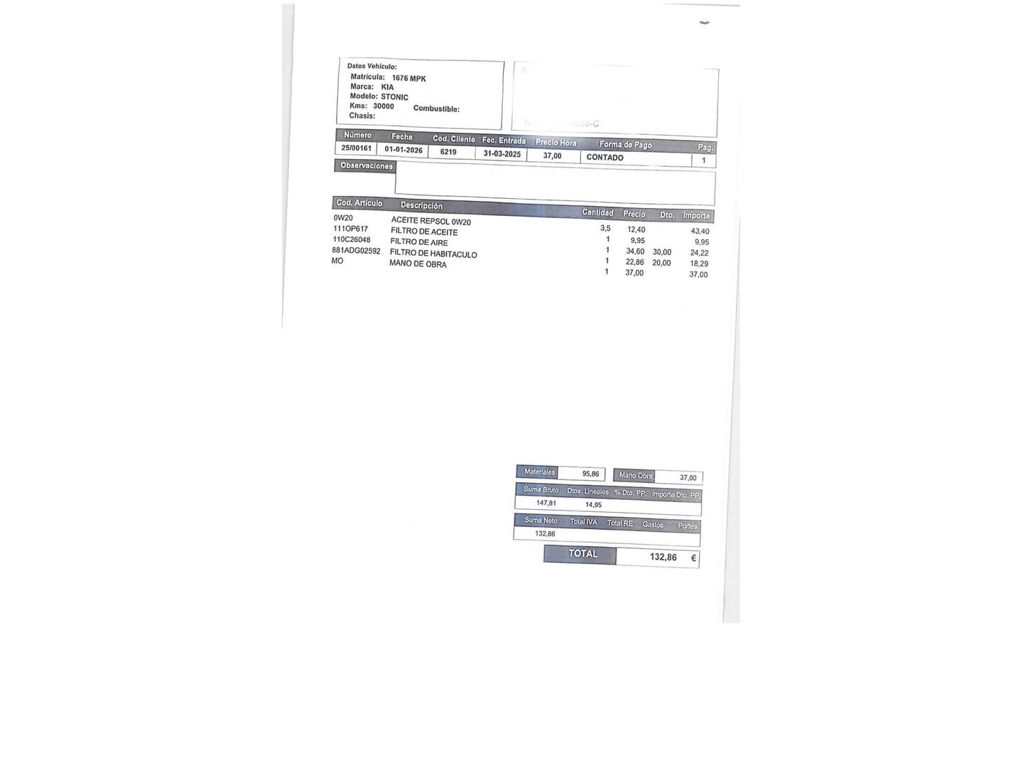 Foto del mantenimiento del KIA Stonic Kia Stonic 1.2 DPi Drive (84 CV)