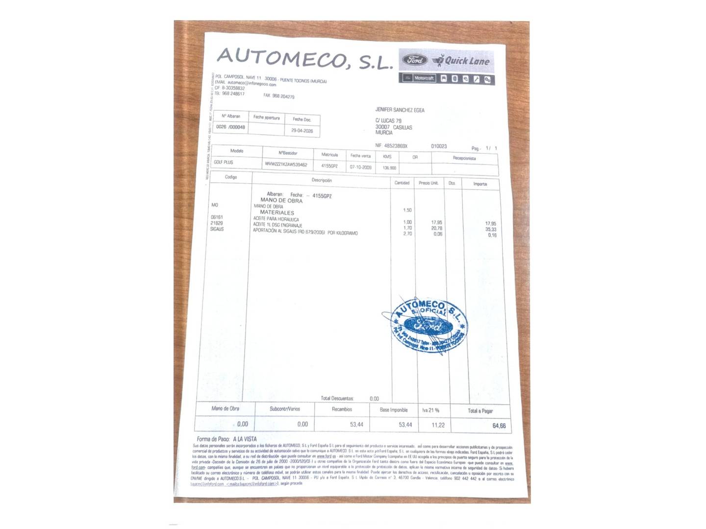 Foto del mantenimiento del Volkswagen Golf Plus Volkswagen Golf Plus Sport 1.4 TSI 90 kW (122 CV) DSG