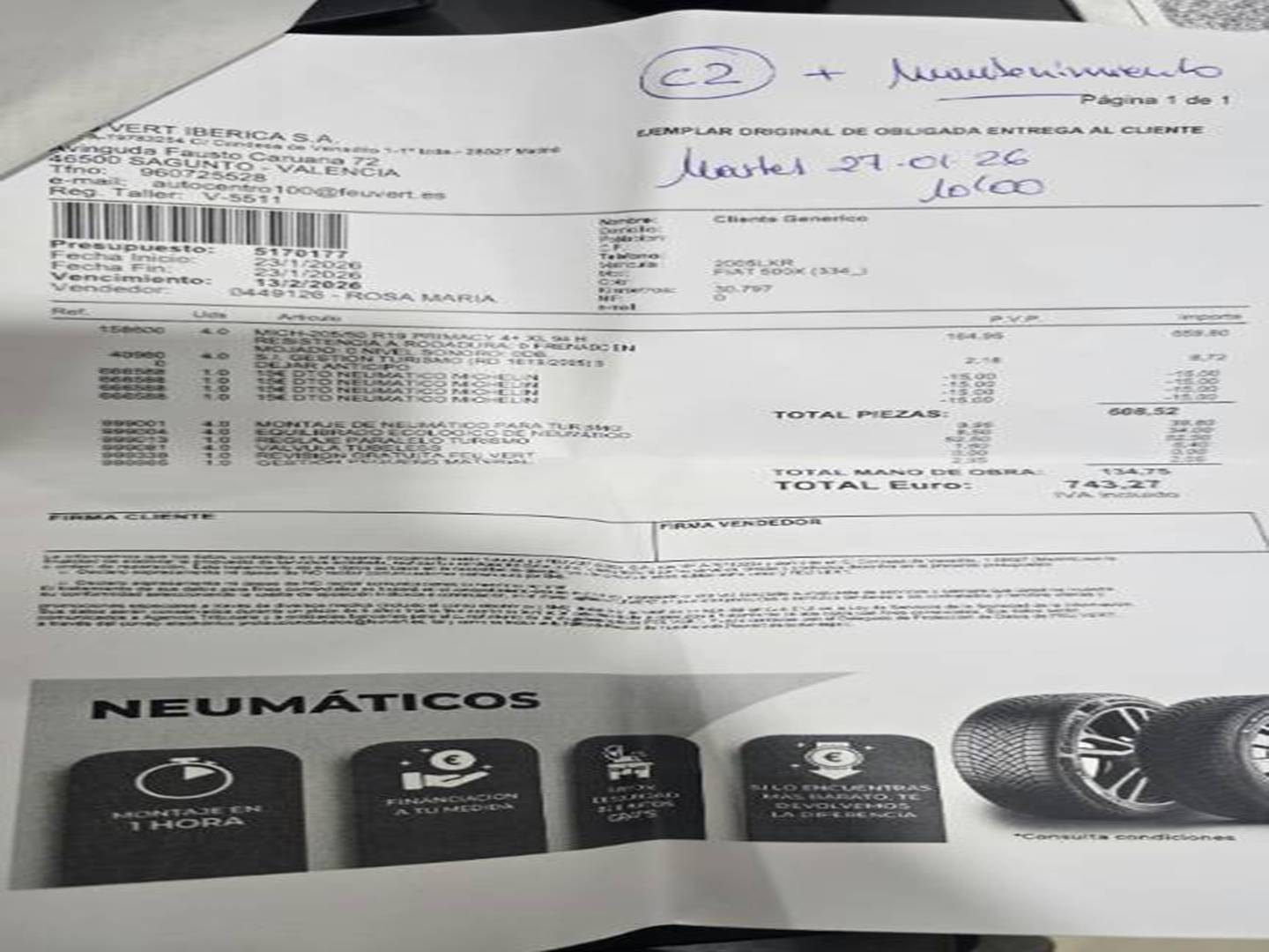 Foto del mantenimiento del Fiat 500X Fiat 500X 1.3 Firefly S&S Cross T4 DCT (150 CV)