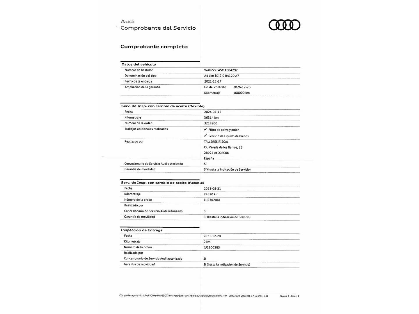 Foto del mantenimiento del Audi A4 Audi A4 S line 35 TDI (163 CV) S tronic