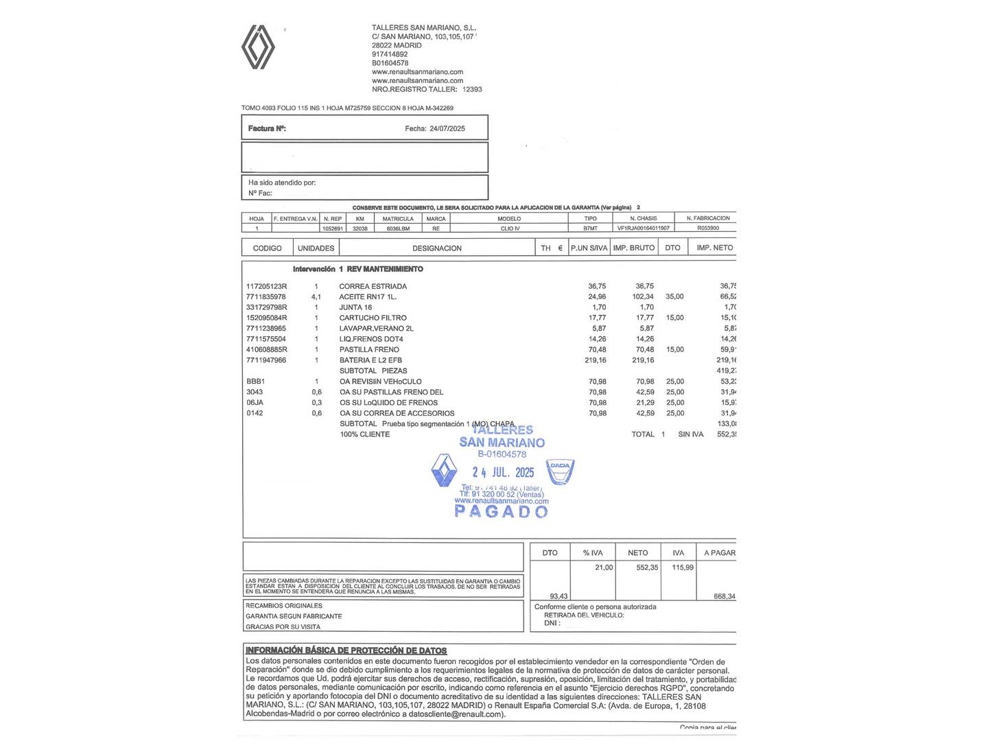 Foto del mantenimiento del Renault Clio Renault Clio Zen TCe (100 CV) GPF