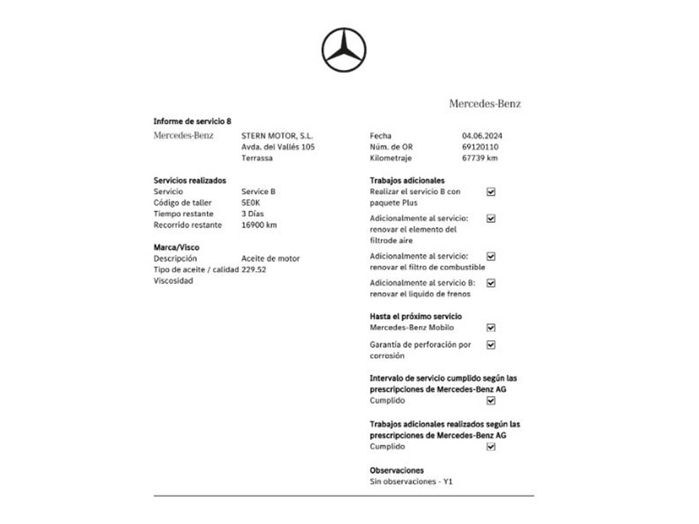 Foto del mantenimiento del Mercedes GLA Mercedes GLA GLA 220 d Style (177 CV)