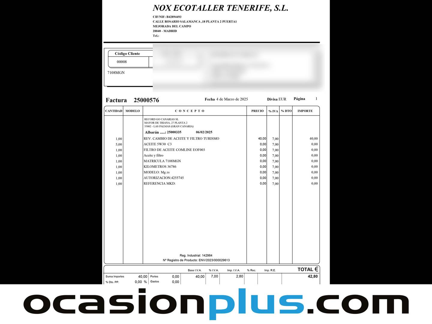 Foto del mantenimiento del MG ZS MG ZS 1.5 Luxury (106 CV)