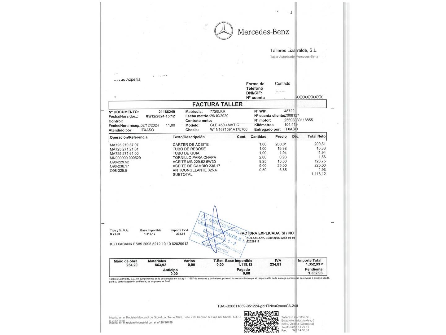 Foto del mantenimiento del Mercedes GLE Mercedes GLE GLE 450 4Matic (367 CV) Pack AMG