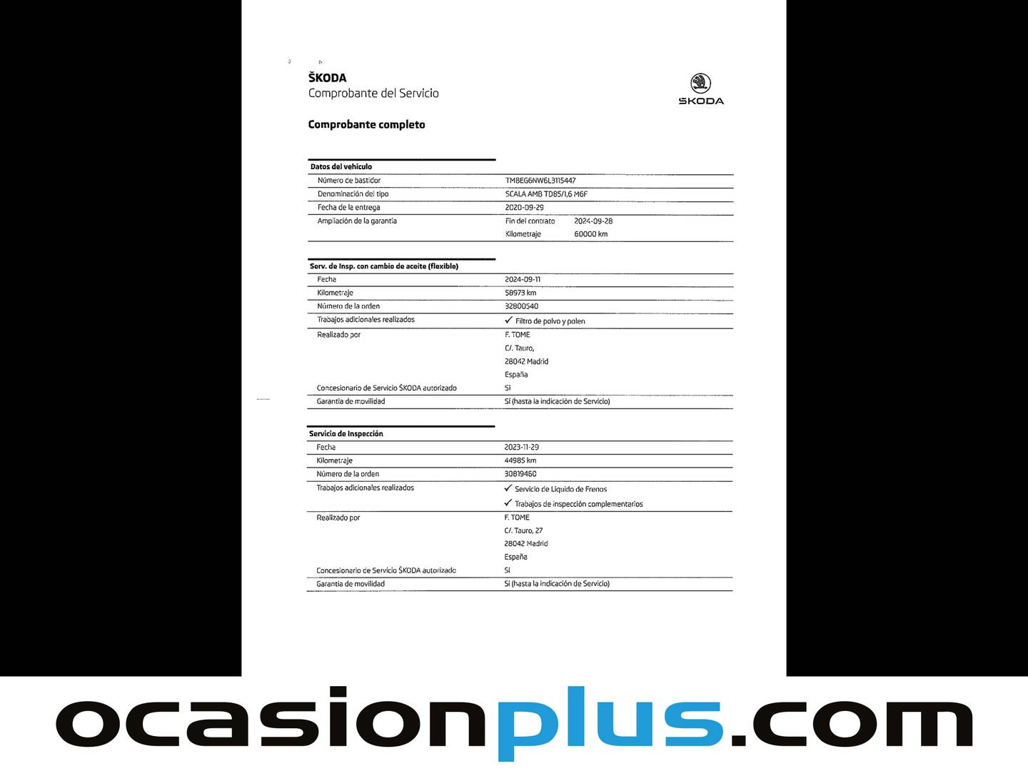 Foto del mantenimiento del Skoda Scala Skoda Scala 1.6 TDI Ambition (115 CV)