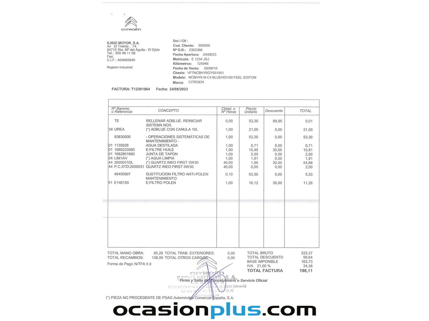 Foto del mantenimiento del Citroën C4 Citroën C4 BlueHDi 100 Live Edition (99 CV)