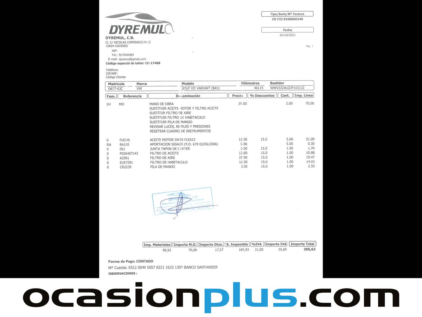 Foto del mantenimiento del Volkswagen Golf Volkswagen Golf Ready2Go 1.0 TSI (110 CV)