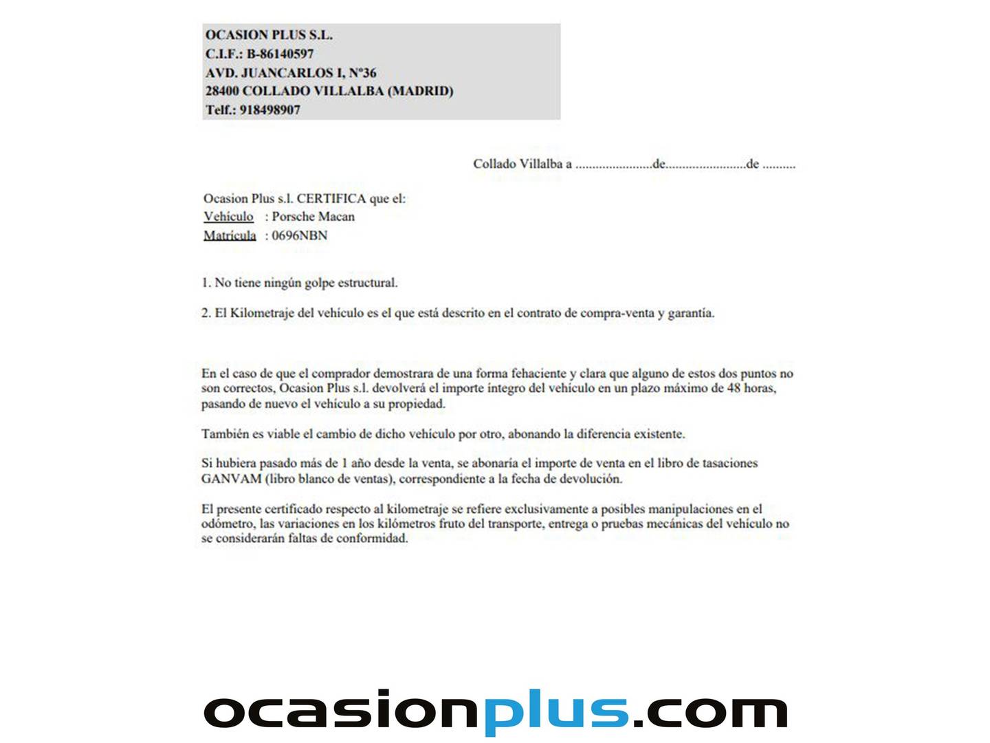 Foto del certificado del Porsche Macan Porsche Macan (360 CV)