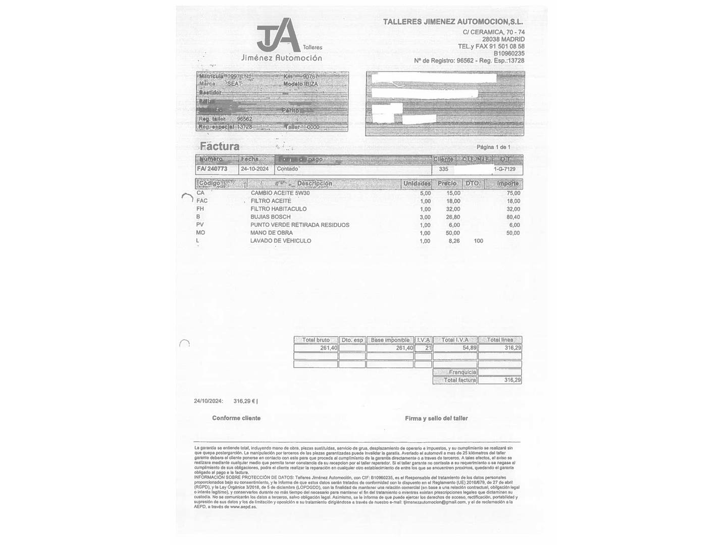 Foto del mantenimiento del Seat Ibiza Seat Ibiza 1.0 TSI Style Go (95 CV)