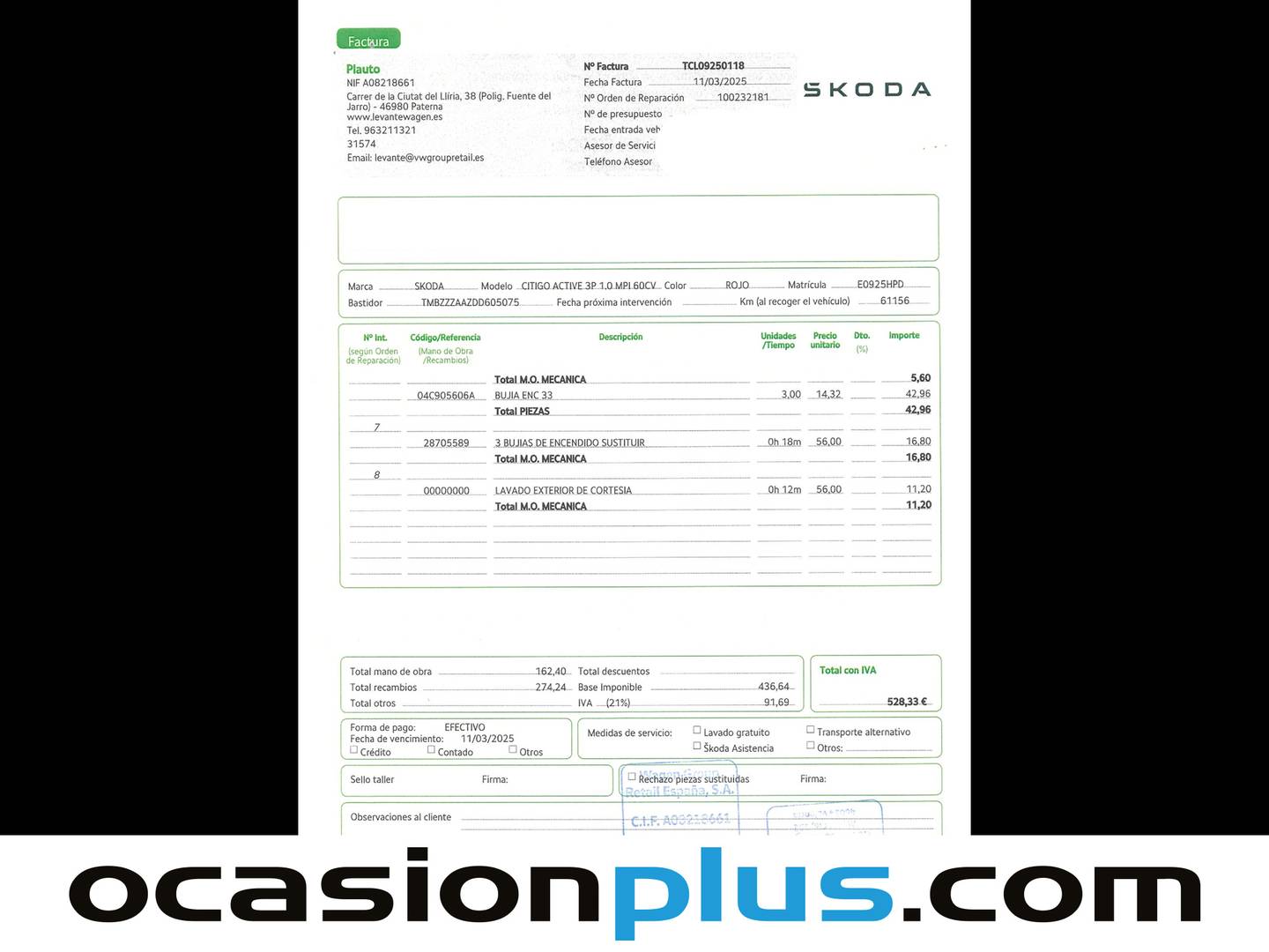 Foto del mantenimiento del Skoda Citigo Skoda Citigo 1.0 MPI Ambition (60 CV)