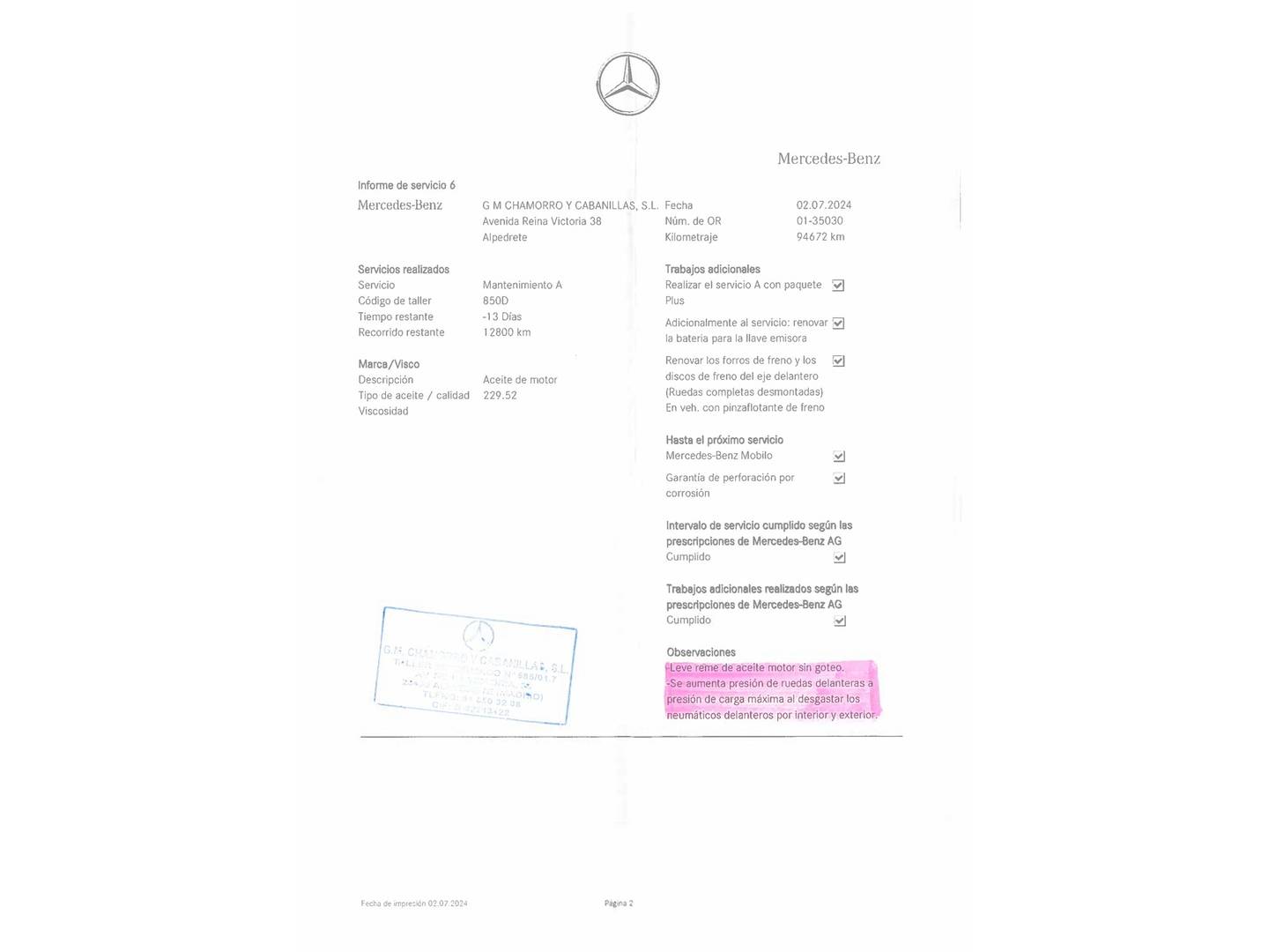 Foto del mantenimiento del Mercedes Clase B Mercedes Clase B 200 d (136 CV)