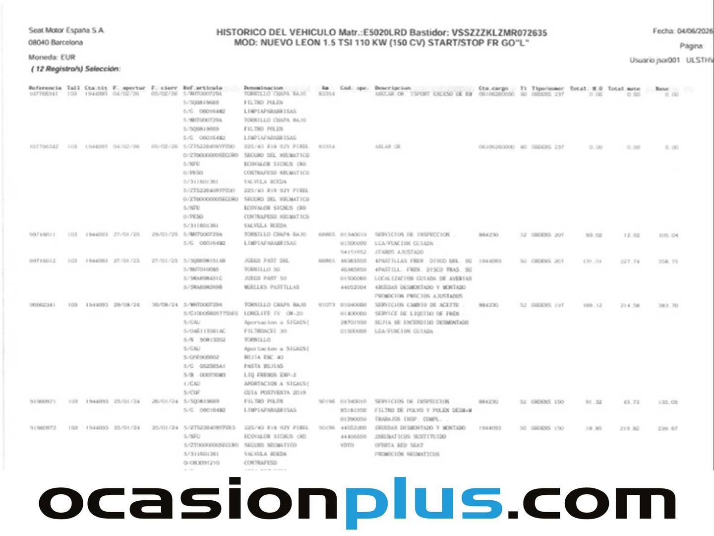 Foto del mantenimiento del Seat León Seat León 1.5 TSI S&S FR Go L (150 CV)